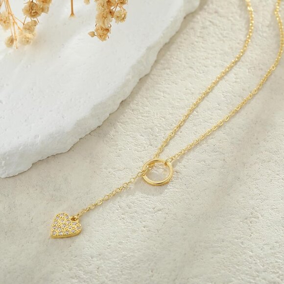 ⚡Gold 14K Gold Plated Heart Pendant Necklace for Women Charm Heart Slip Chain - Picture 6 of 7